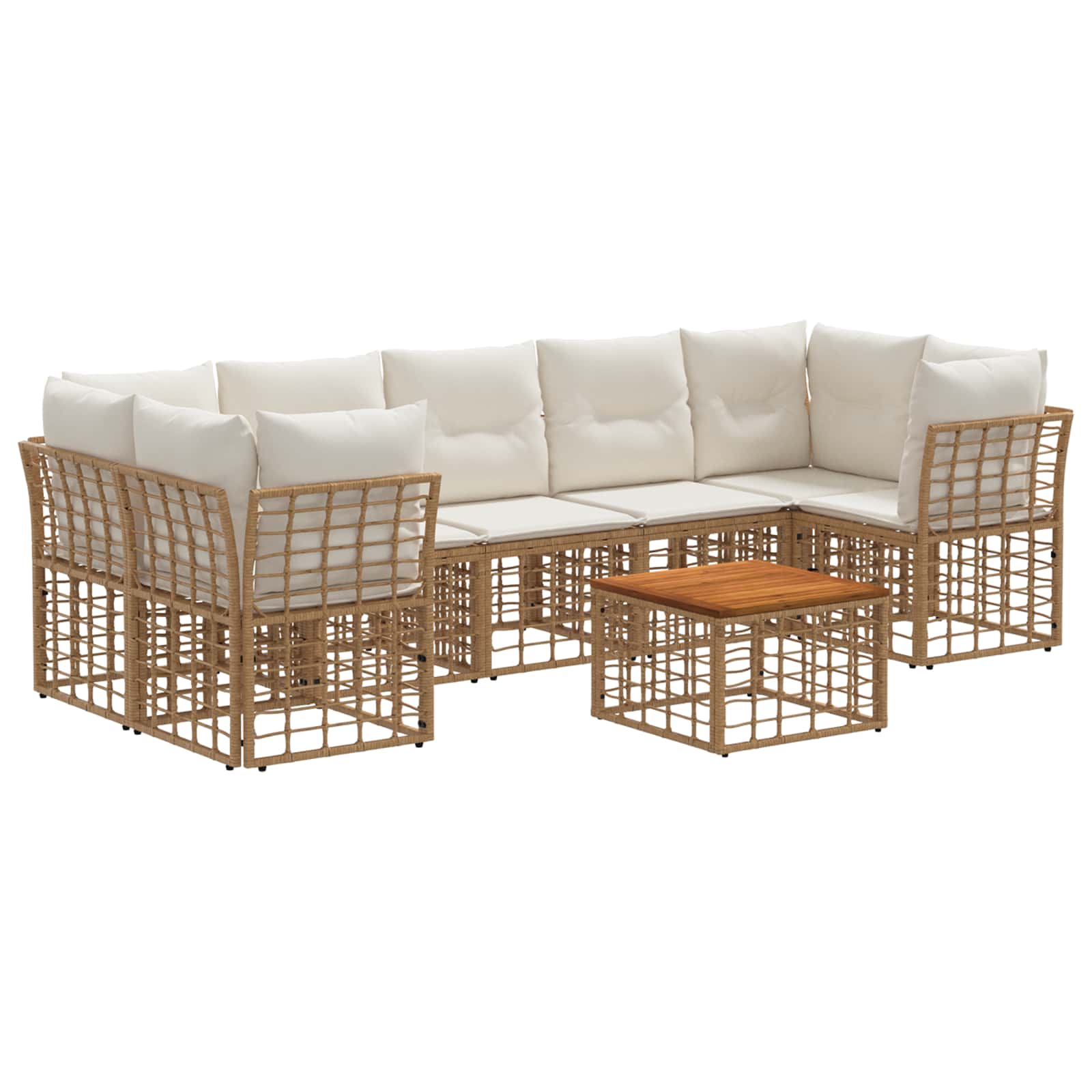 Buiten bankenset 8 st Natuurlijk en Crème Wit poly rattan - Afbeelding 2