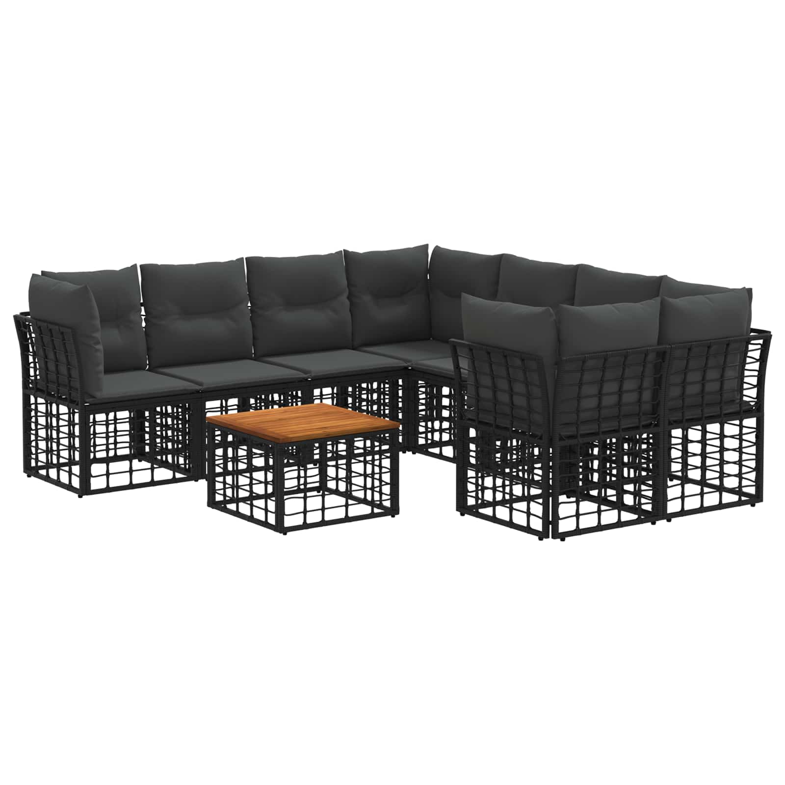 Комплект дивани за открито 9 бр. Черно и тъмно сиво полиратан – снимка 2