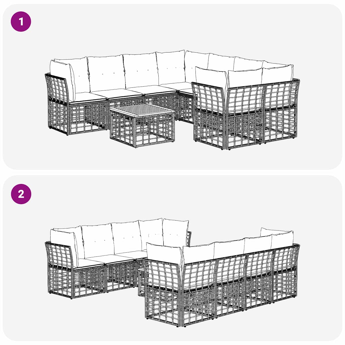 Udendørs sofagruppe 9 stk. polyrattan - Billede 8