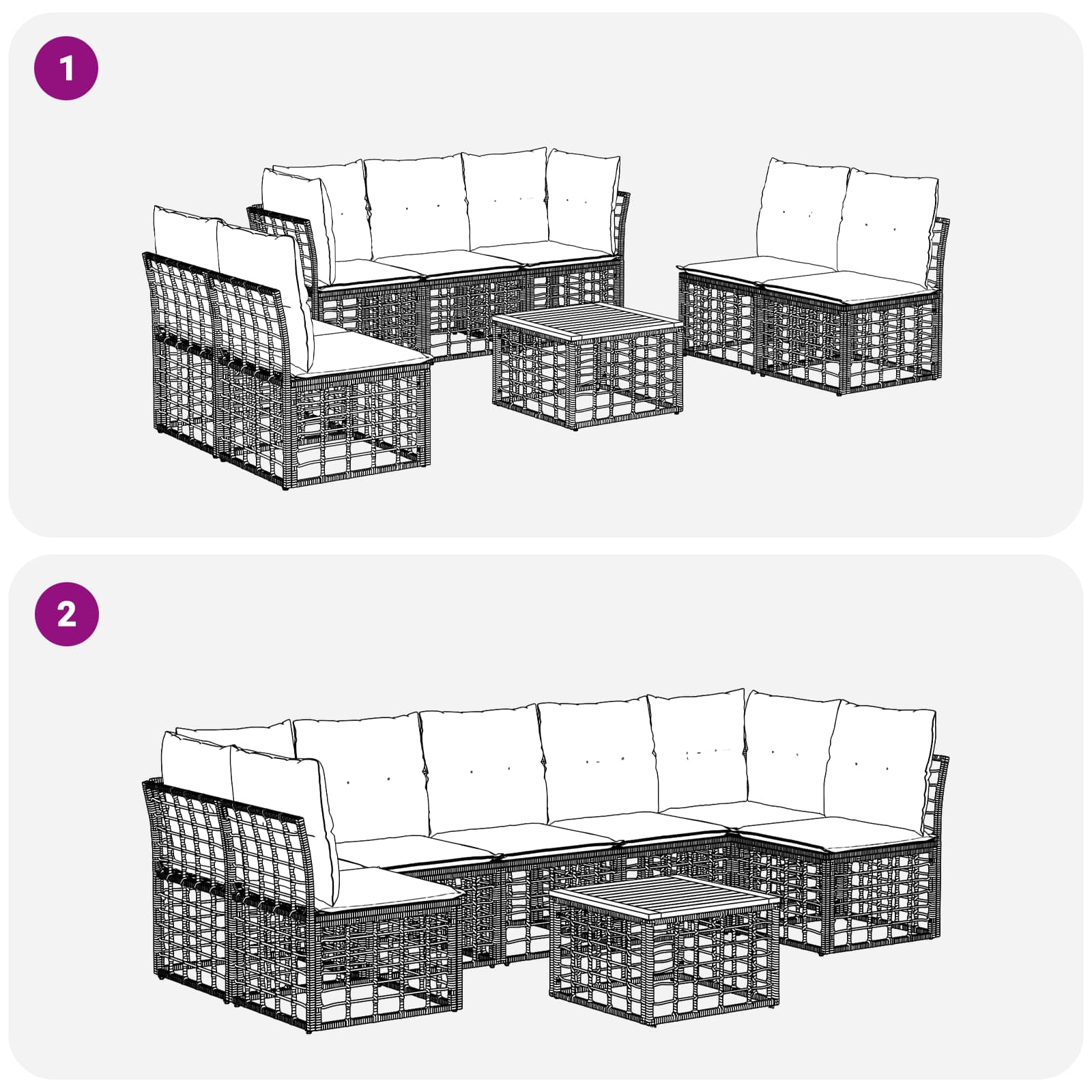 Zunanja garnitura za sedenje 8 pcs Naravna in krem bela - slika 8