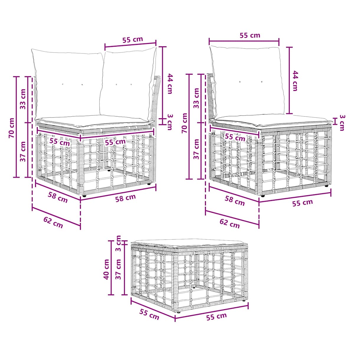 Udendørs sofagruppe 3 stk. Polyester - Billede 8