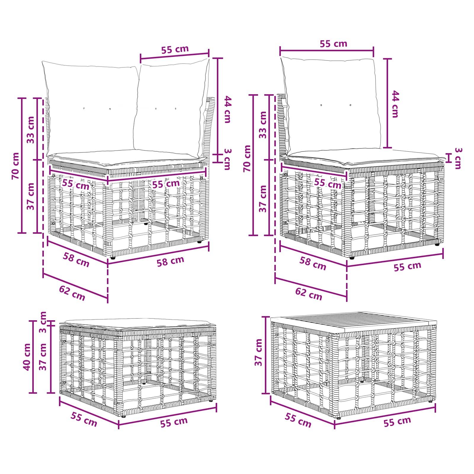 Zunanja garnitura za sedenje 5 pcs Naravna in krem bela - slika 9
