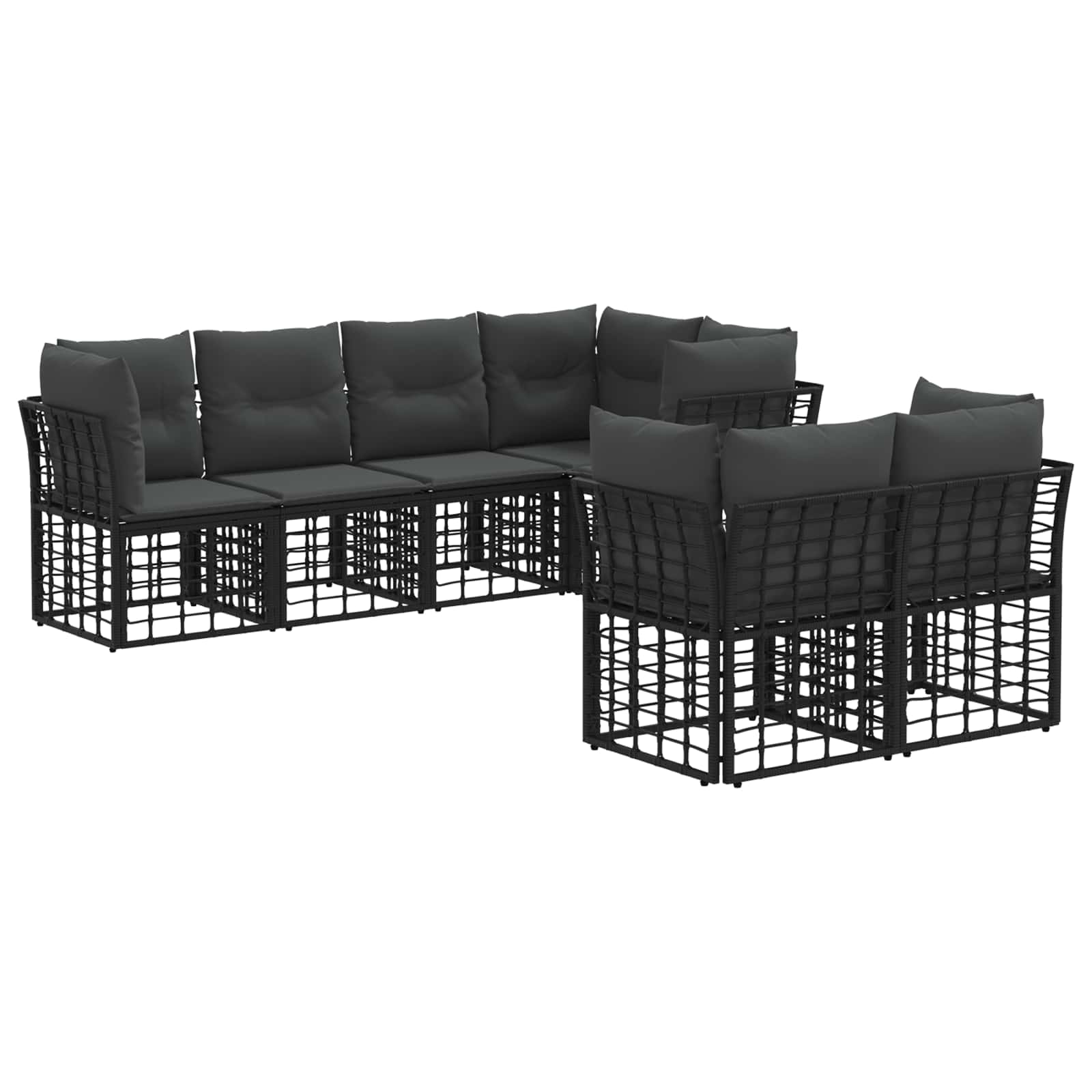 Zunanja garnitura za sedenje z blazino 7 pcs Črna Poliester - slika 2