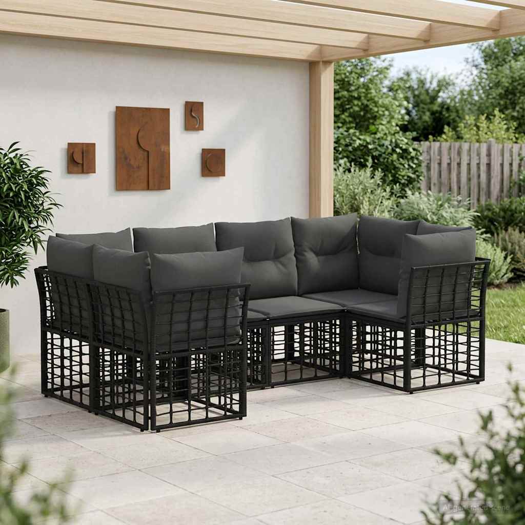 Zunanja garnitura za sedenje z blazino 6 pcs Črna Poliester