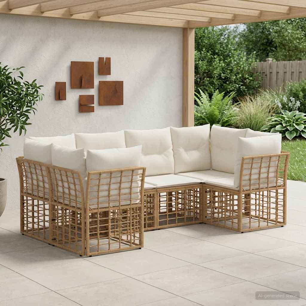Buiten bankenset met kussen 6 pcs Naturel Polyester