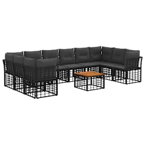 Zunanja garnitura za sedenje 11 pcs Črna in Temno siva