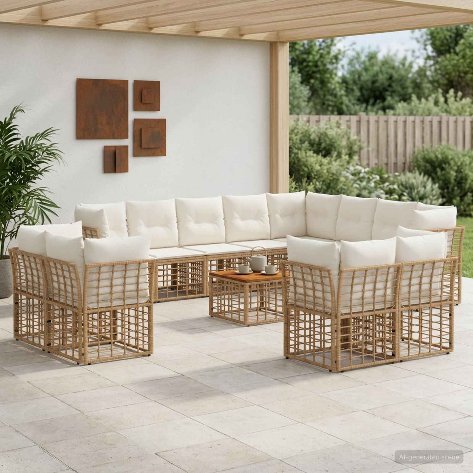 Utomhussoffset 13 pcs Naturlig och Creamvit Polyester