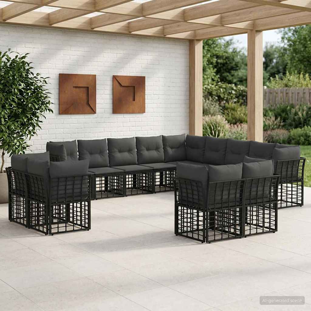 vidaXL Outdoor-Sofagarnitur Schwarz und Dunkelgrau Polyester vidaXL Outdoor-Sofagarnitur Schwarz und Dunkelgrau Polyester