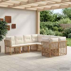 Zunanja garnitura za sedenje 8 pcs Naravna in krem bela