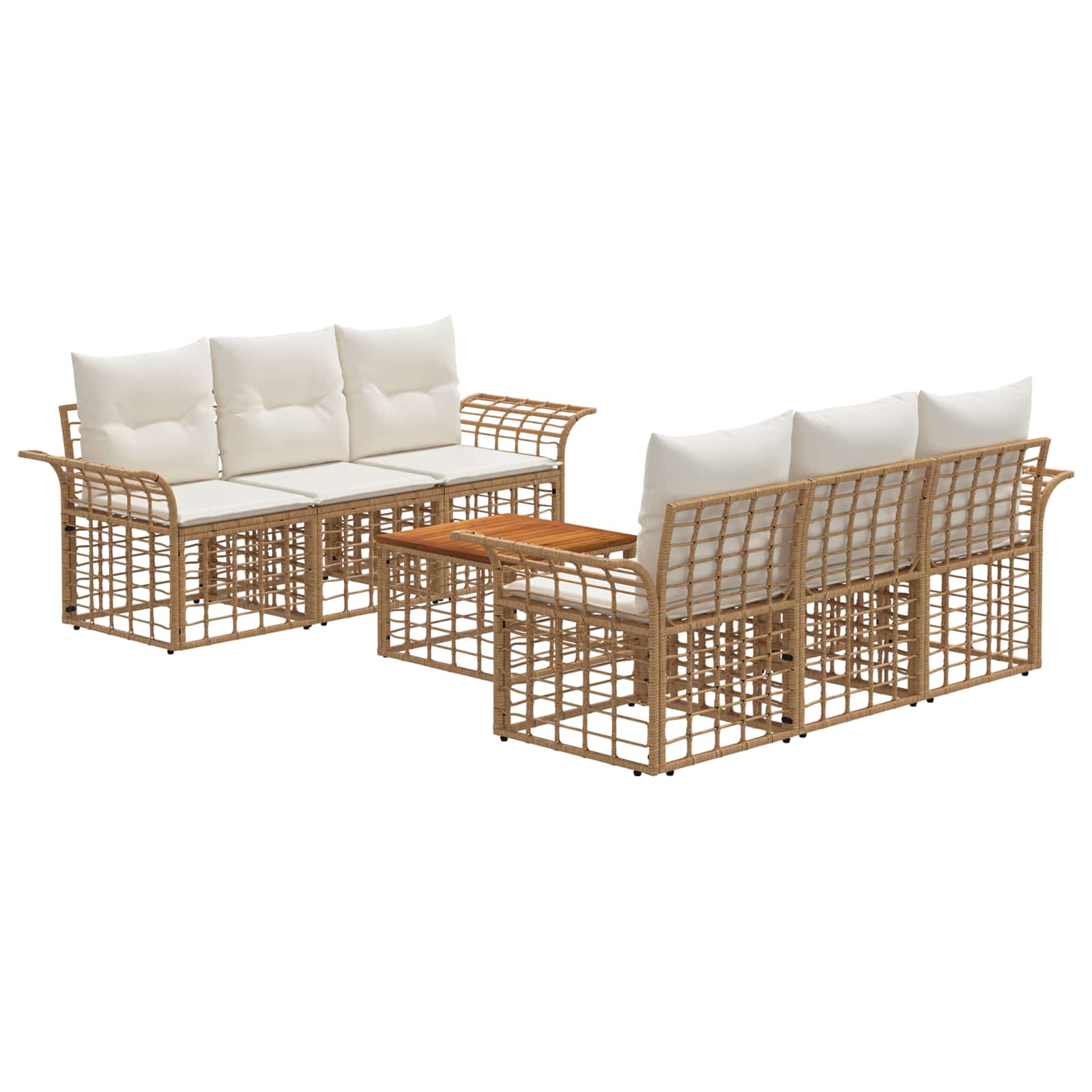 vidaXL Outdoor-Sofagarnitur 7 stk. Natürlich und Cremweiß Poly-Rattan – Bild 2