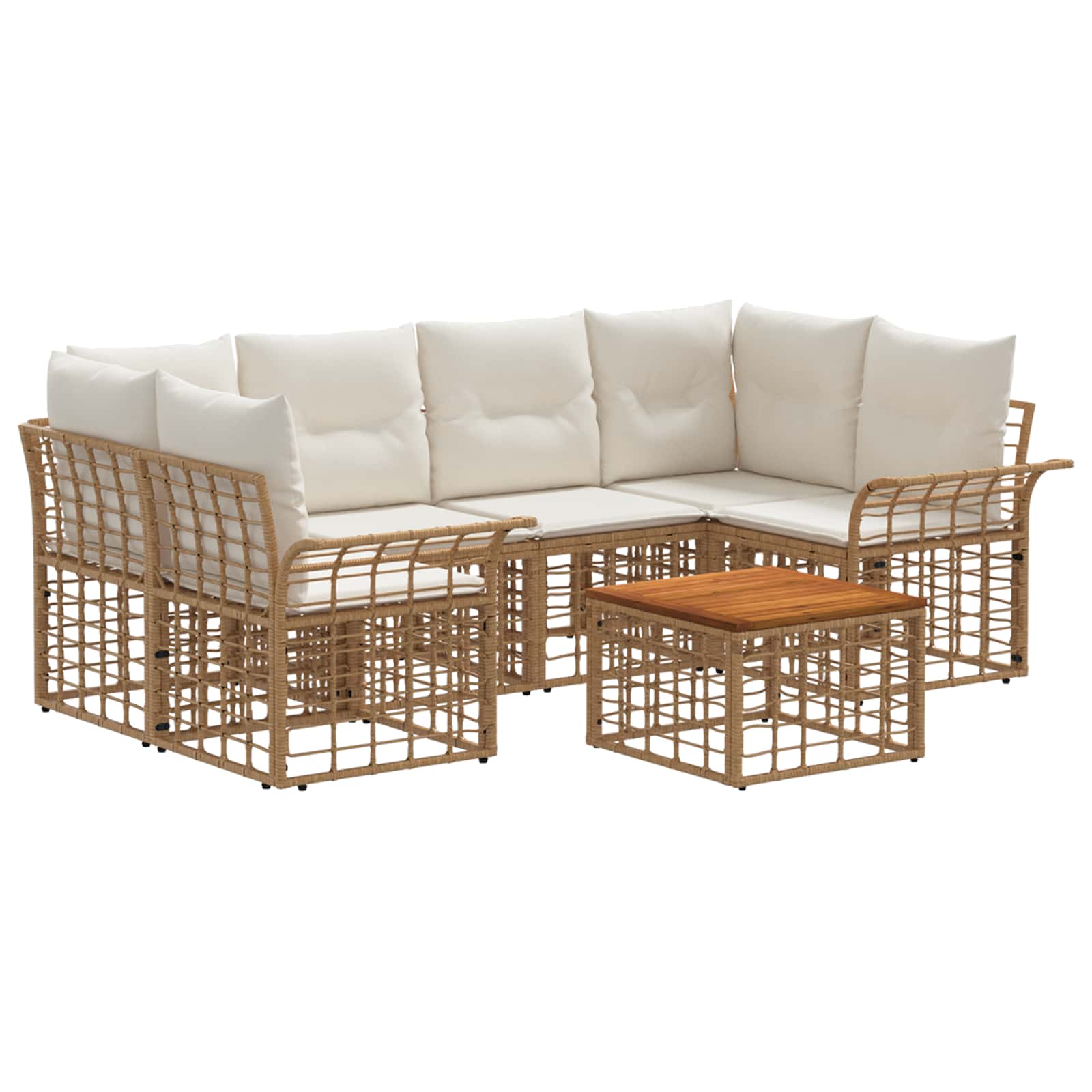 vidaXL Outdoor-Sofagarnitur 7 stk. Natürlich und Cremweiß Poly-Rattan – Bild 2