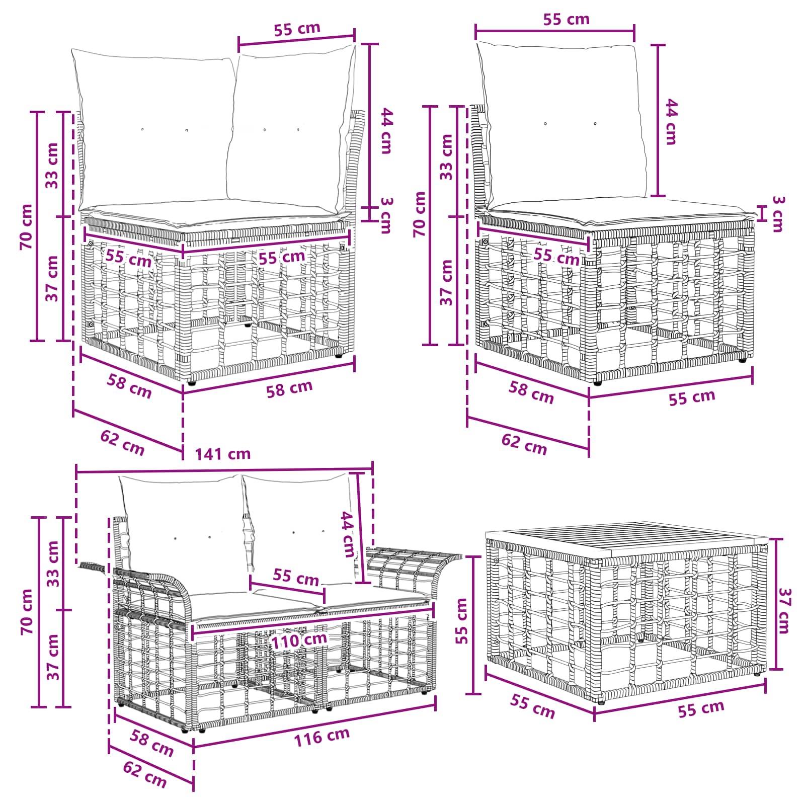 vidaXL Outdoor-Sofagarnitur 7 stk. Natürlich und Cremweiß Poly-Rattan – Bild 10