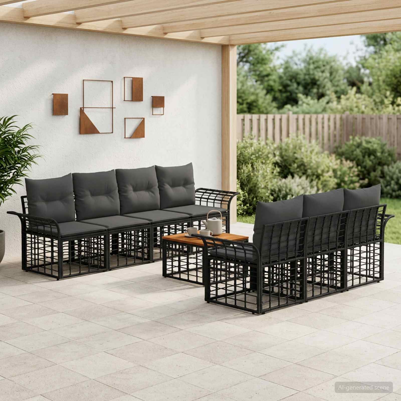 Buiten bankenset 8 st Zwart en Donkergrijs poly rattan
