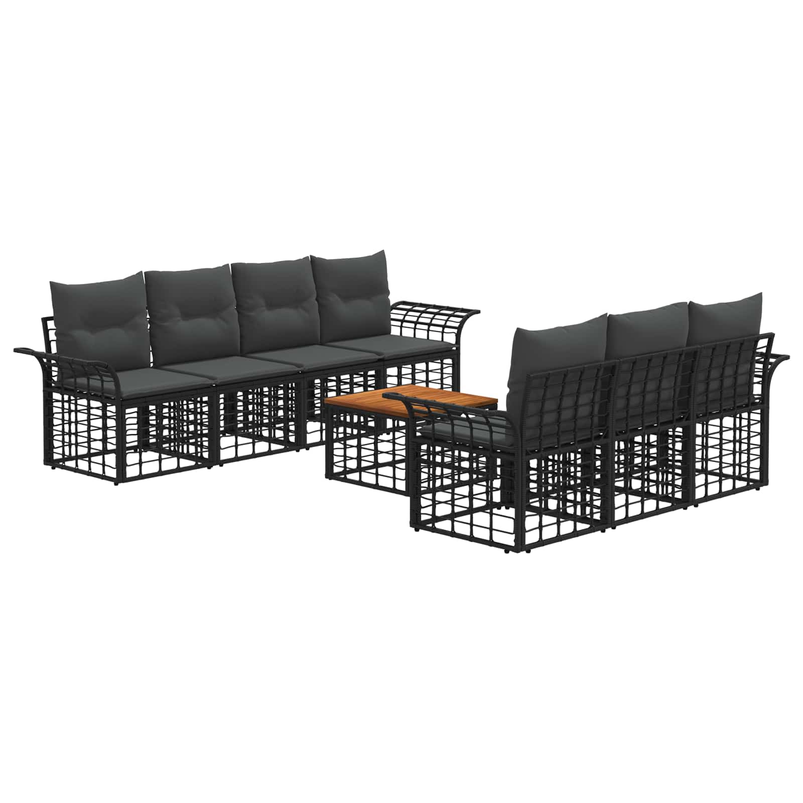 Buiten bankenset 8 st Zwart en Donkergrijs poly rattan - Afbeelding 2