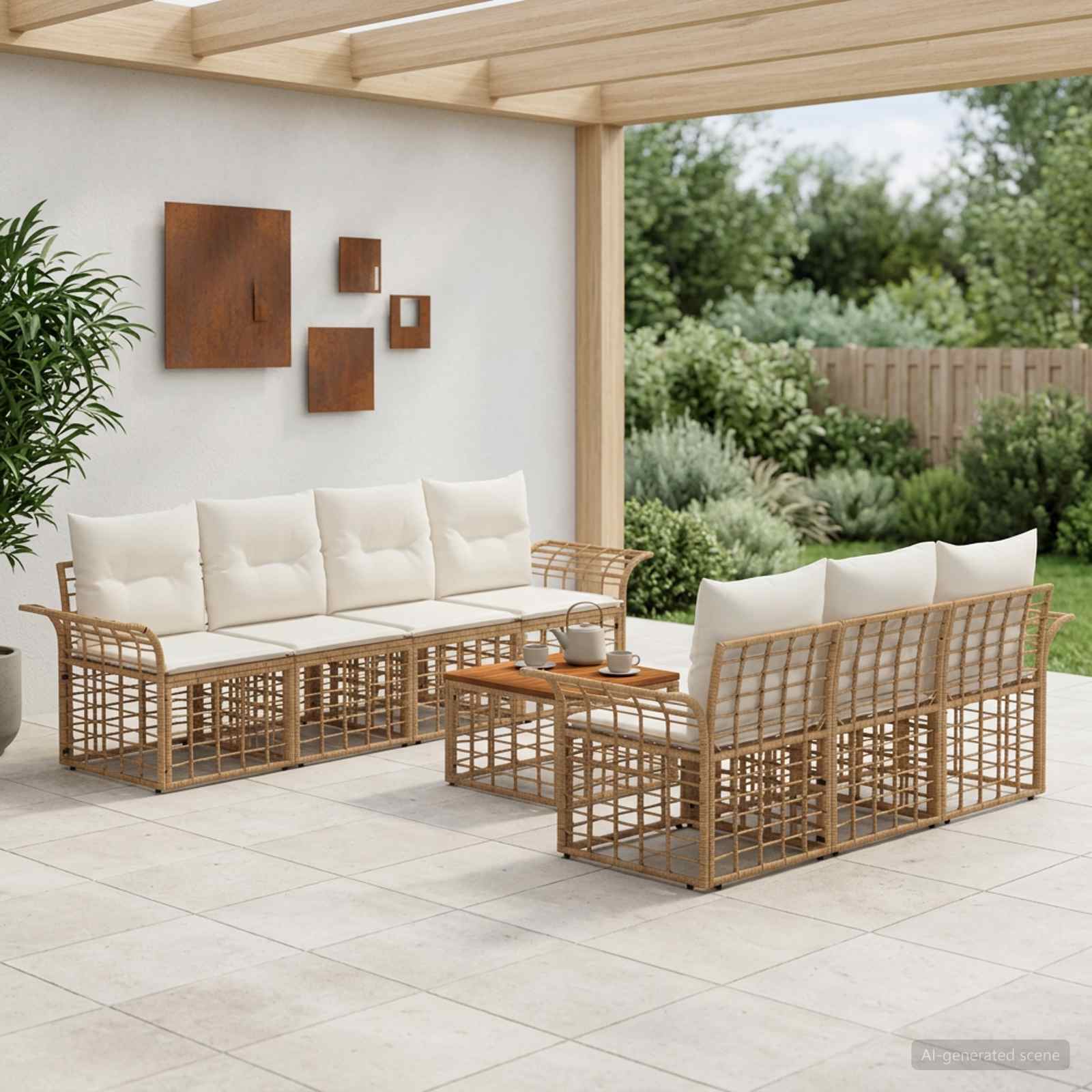 vidaXL Outdoor-Sofagarnitur 8 stk. Natürlich und Cremweiß Poly-Rattan