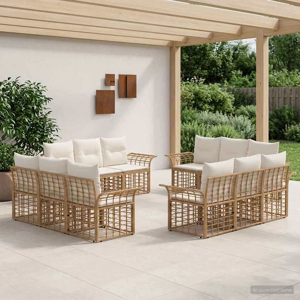 vidaXL Outdoor-Sofagarnitur 12 pcs Natürlich und Cremweiß Polyester