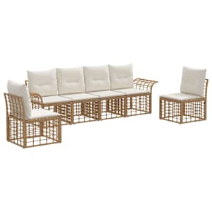 Zunanja garnitura za sedenje 6 pcs Naravna in krem bela