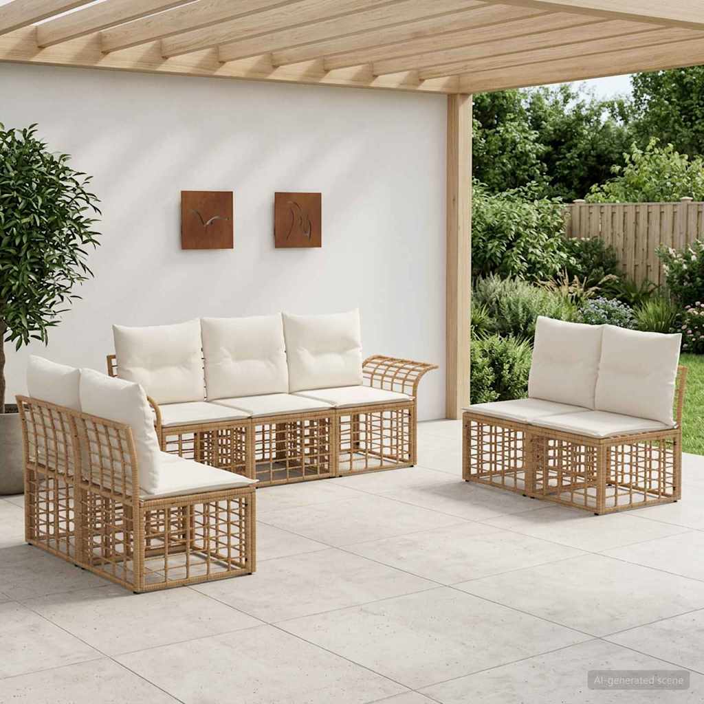 vidaXL Outdoor-Sofagarnitur 7 pcs Natürlich und Cremweiß Polyester