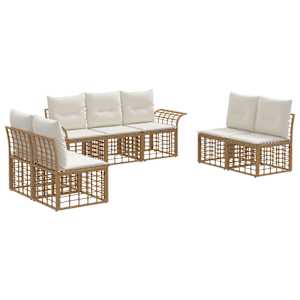 Zunanja garnitura za sedenje 7 pcs Naravna in krem bela