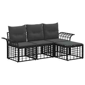 Zunanja garnitura za sedenje 4 pcs Črna in Temno siva Poliester