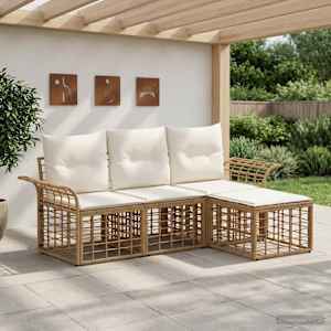 Zunanja garnitura za sedenje 4 pcs Naravna in krem bela