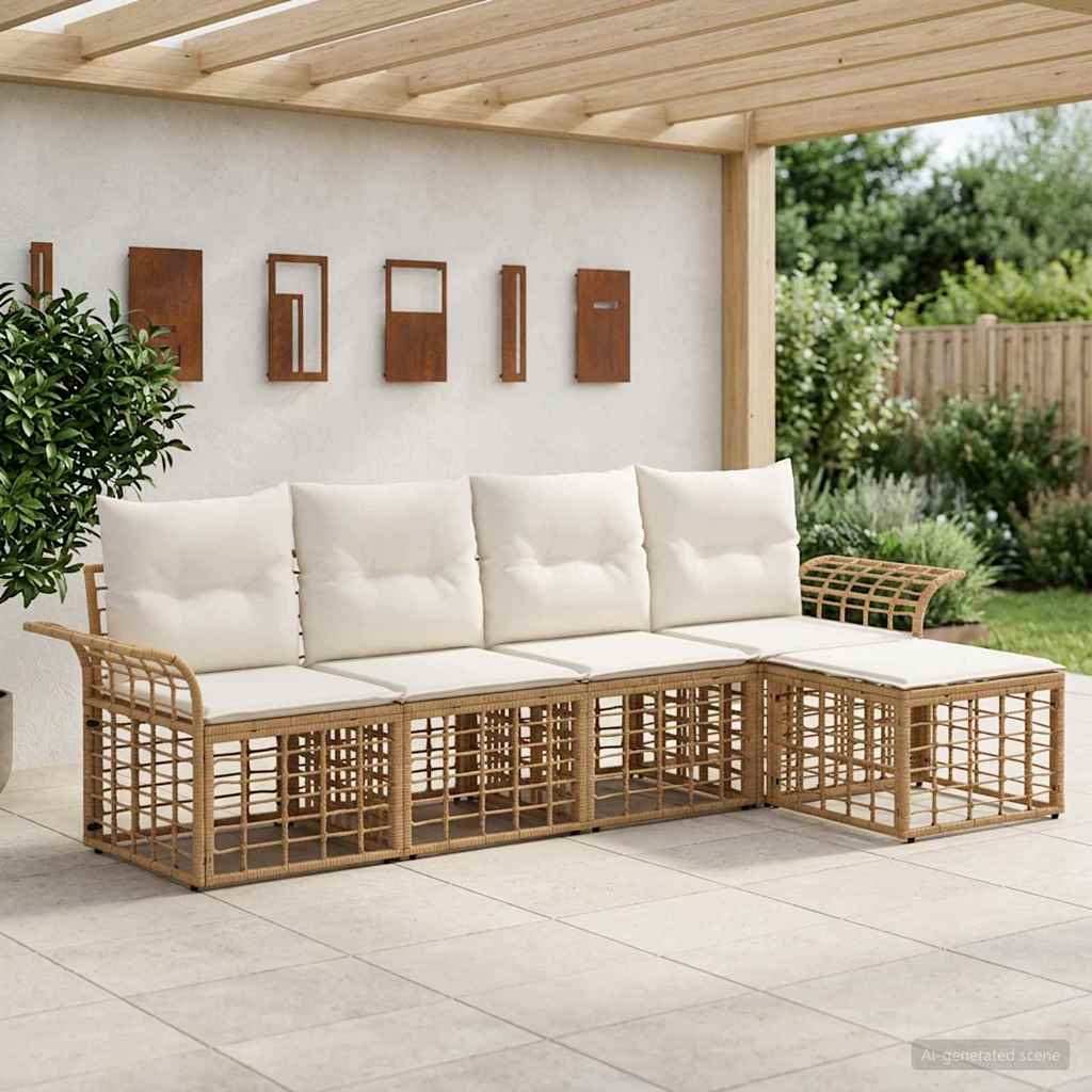 vidaXL Outdoor-Sofagarnitur 5 pcs Natürlich und Cremweiß Polyester