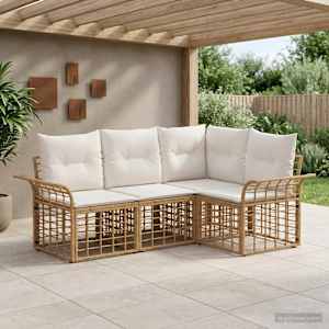 Zunanja garnitura za sedenje 4 pcs Naravna in krem bela