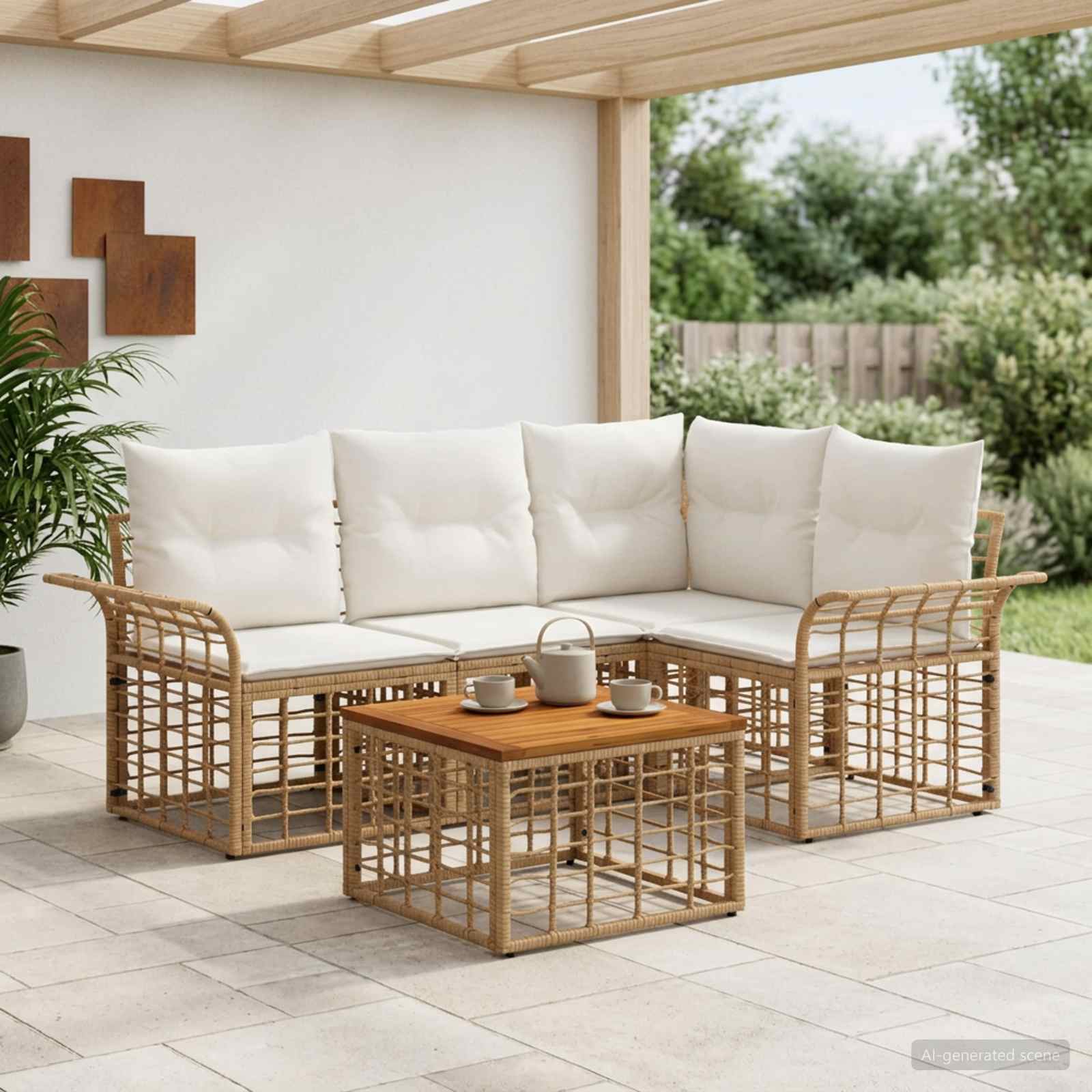 Utomhussoffset 5 pcs Naturlig och Creamvit Polyester