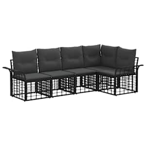 Zunanja garnitura za sedenje 5 pcs Črna in Temno siva Poliester