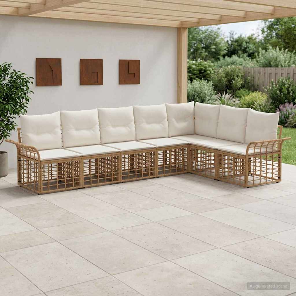 vidaXL Outdoor-Sofagarnitur 7 pcs Natürlich und Cremweiß Polyester