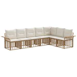 Zunanja garnitura za sedenje 7 pcs Naravna in krem bela