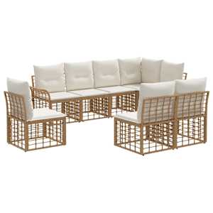 Zunanja garnitura za sedenje 8 pcs Naravna in krem bela