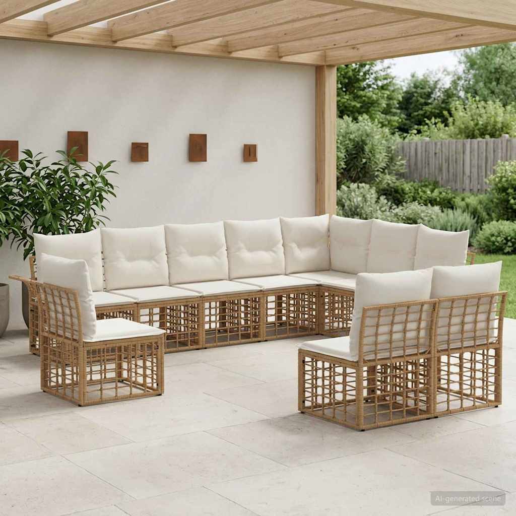 vidaXL Outdoor-Sofagarnitur 10 pcs Natürlich und Cremweiß Polyester