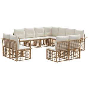 Zunanja garnitura za sedenje 11 pcs Naravna in krem bela