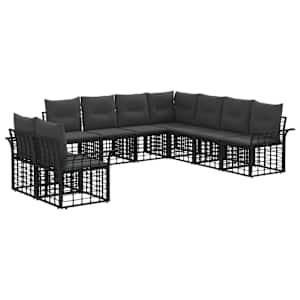 Zunanja garnitura za sedenje 9 pcs Črna in Temno siva Poliester