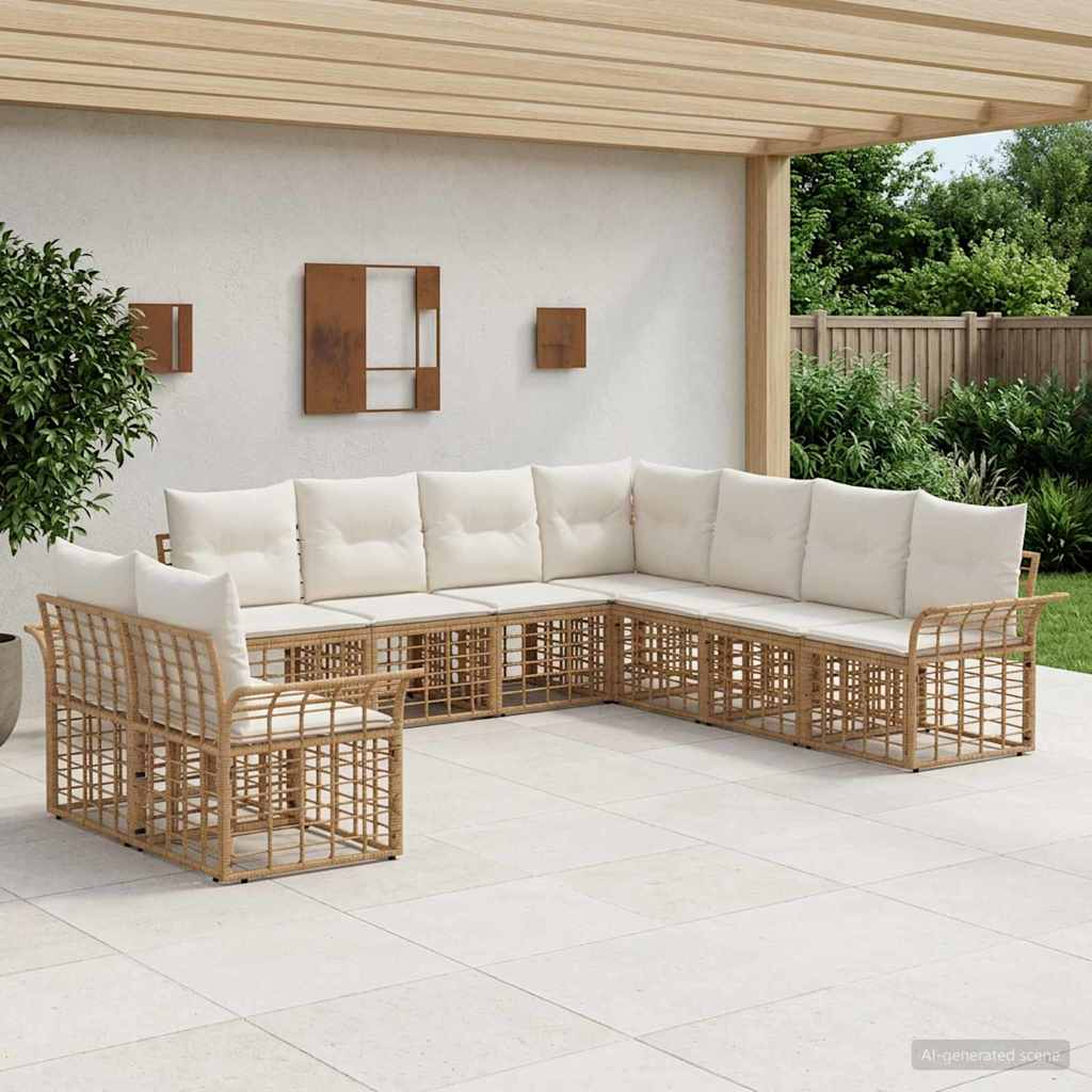 vidaXL Outdoor-Sofagarnitur 9 pcs Natürlich und Cremweiß Polyester