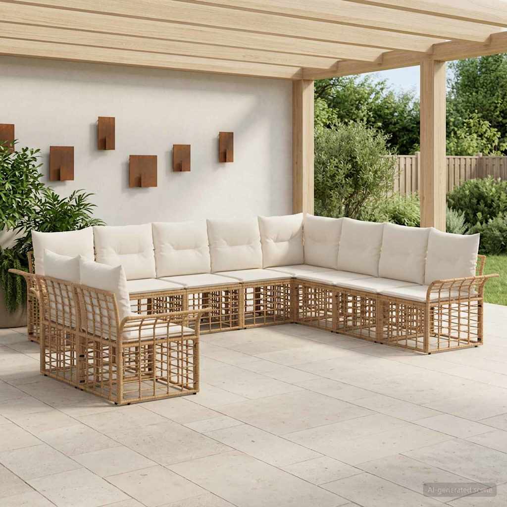 vidaXL Outdoor-Sofagarnitur 10 pcs Natürlich und Cremweiß Polyester