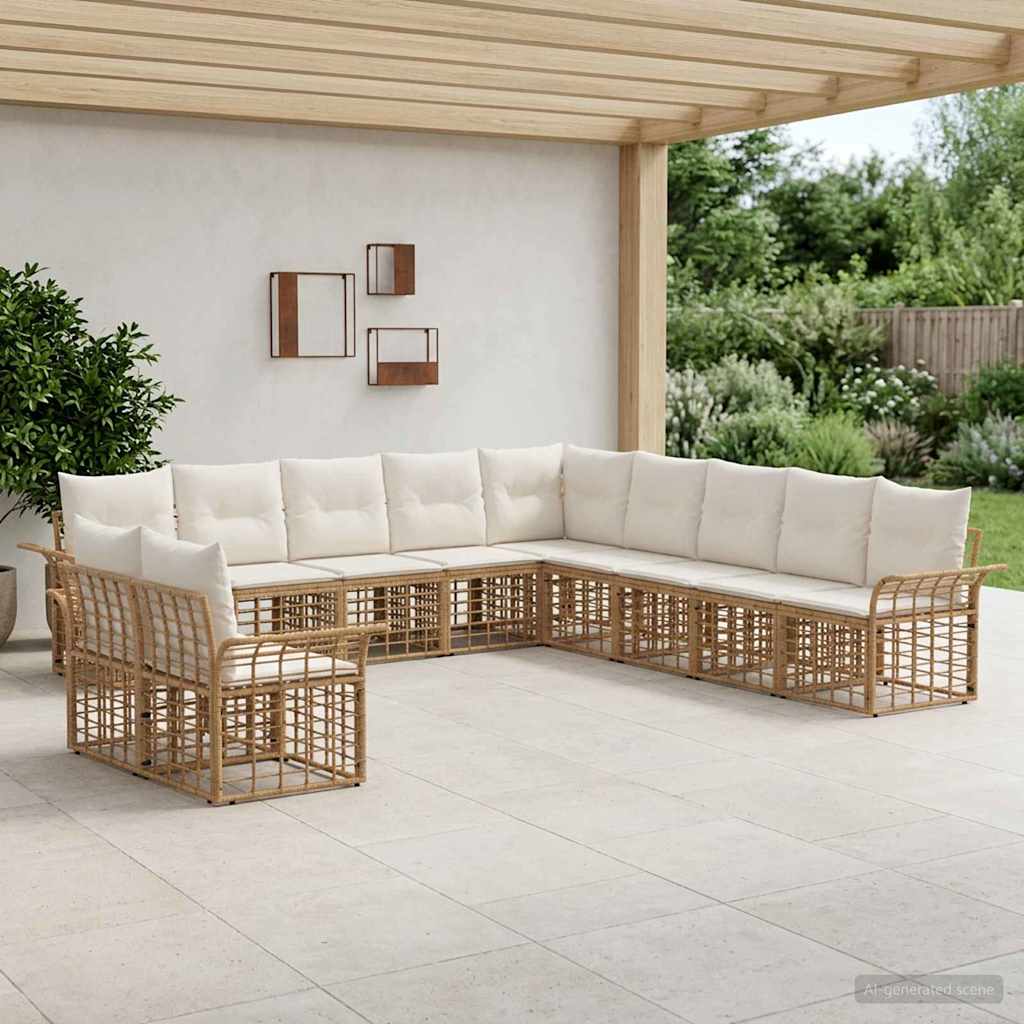 vidaXL Outdoor-Sofagarnitur 11 pcs Natürlich und Cremweiß Polyester