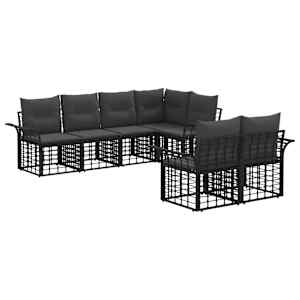 Zunanja garnitura za sedenje 7 pcs Črna in Temno siva Poliester