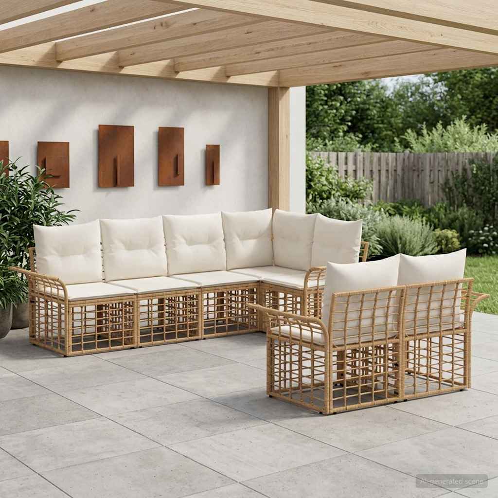 vidaXL Outdoor-Sofagarnitur 7 pcs Natürlich und Cremweiß Polyester