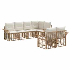 Zunanja garnitura za sedenje 7 pcs Naravna in krem bela