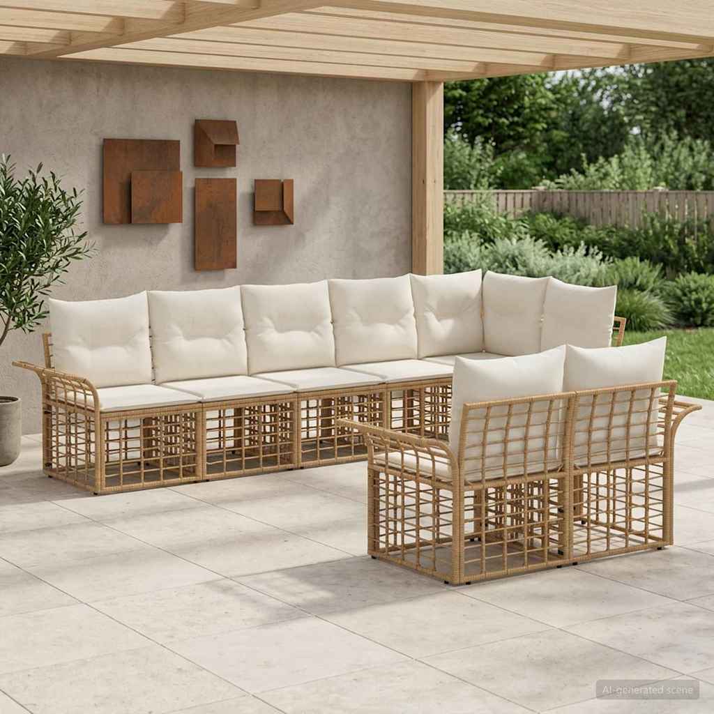 vidaXL Outdoor-Sofagarnitur 8 pcs Natürlich und Cremweiß Poly-Rattan