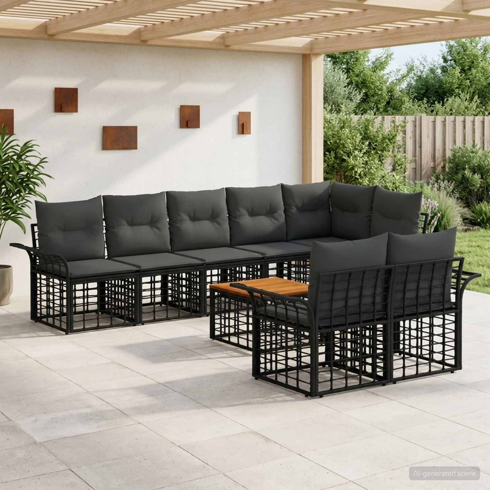 Outdoor-Sofagarnitur 9 Stk. Schwarz und Dunkelgrau Poly-Rattan