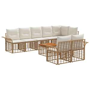 Zunanja garnitura za sedenje 9 pcs Naravna in krem bela
