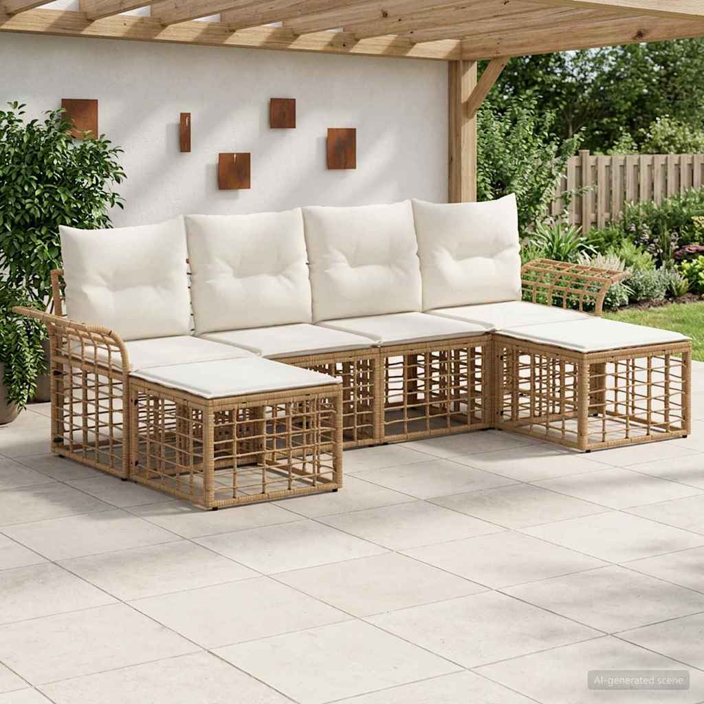 vidaXL Outdoor-Sofagarnitur 6 pcs Natürlich und Cremweiß Polyester
