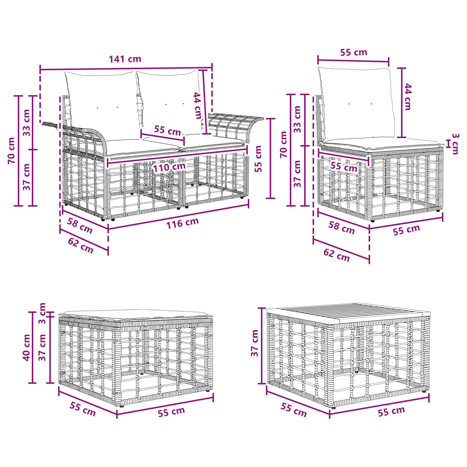 Zunanja garnitura za sedenje 7 pcs Črna in Temno siva Poliester - slika 9