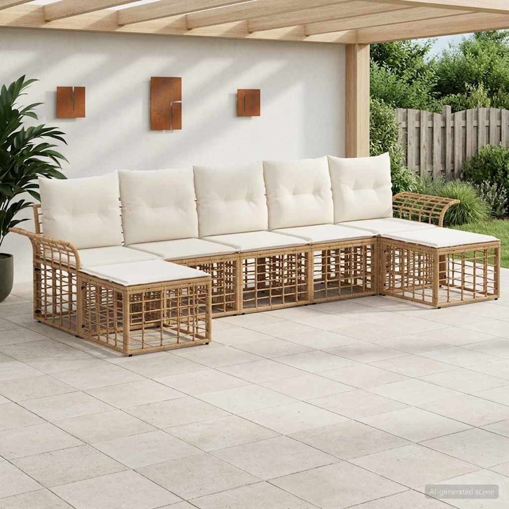 vidaXL Outdoor-Sofagarnitur 7 pcs Natürlich und Cremweiß Polyester