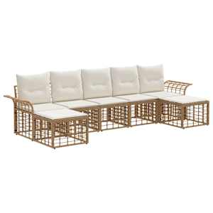Zunanja garnitura za sedenje 7 pcs Naravna in krem bela