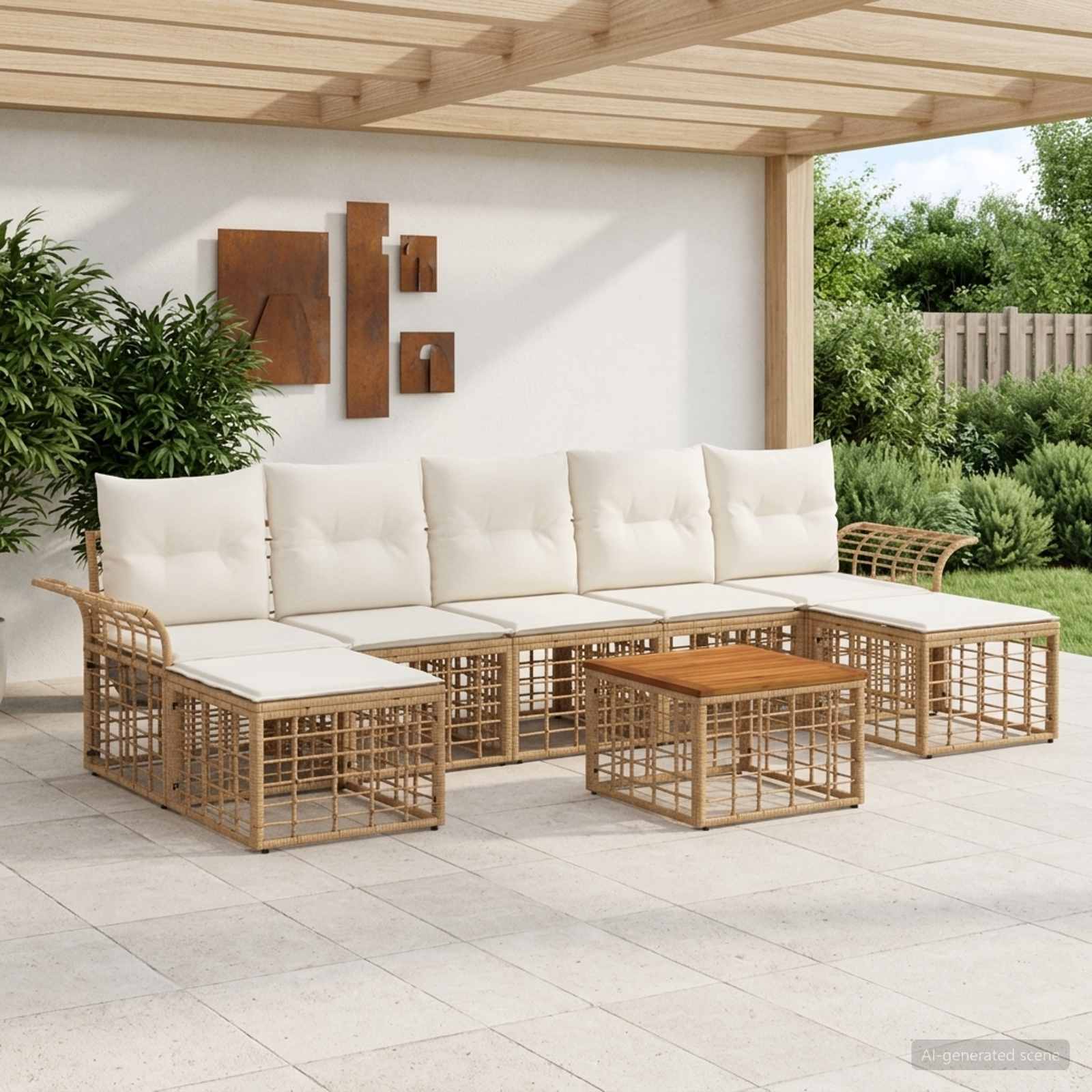 Utomhussoffset 8 pcs Naturlig och Creamvit Polyester