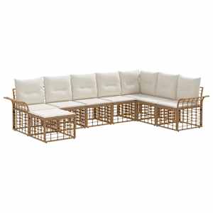 Zunanja garnitura za sedenje 8 pcs Naravna in krem bela